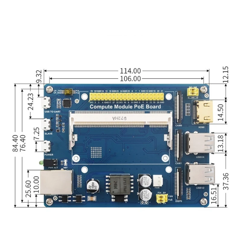 DN-وحدة الحساب Poe Board + CM4S 8G + 32G Kit لـ Raspberry Pi CM4S وحدة الحساب 4S لوح تمديد + لوحة أساسية