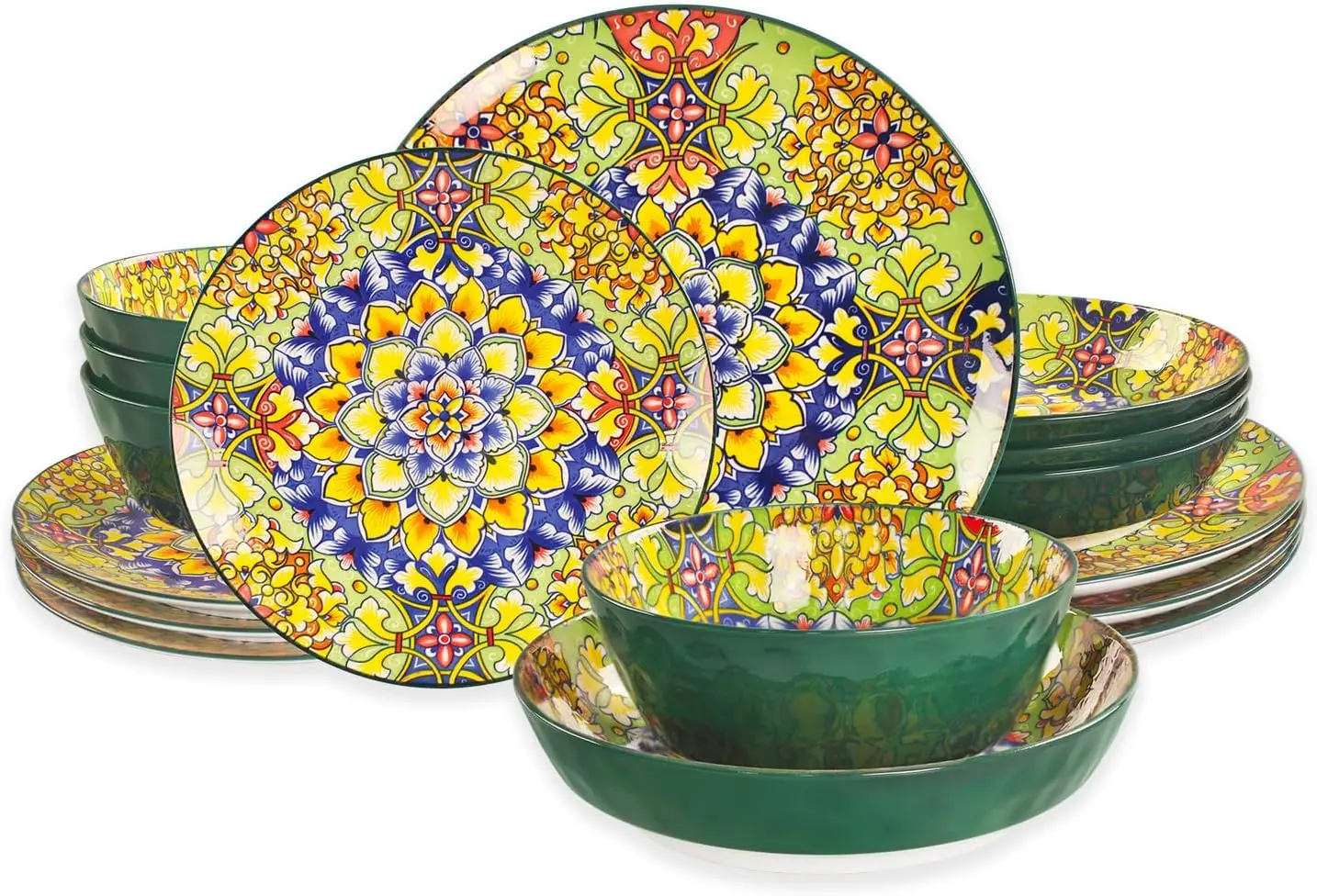 

Mandala Dinnerware Sets, Plates and Bowls Set, Porcelain Dishes Service for 4, Zanzibar, Bohemian Style Dining Ware, for Kitchen