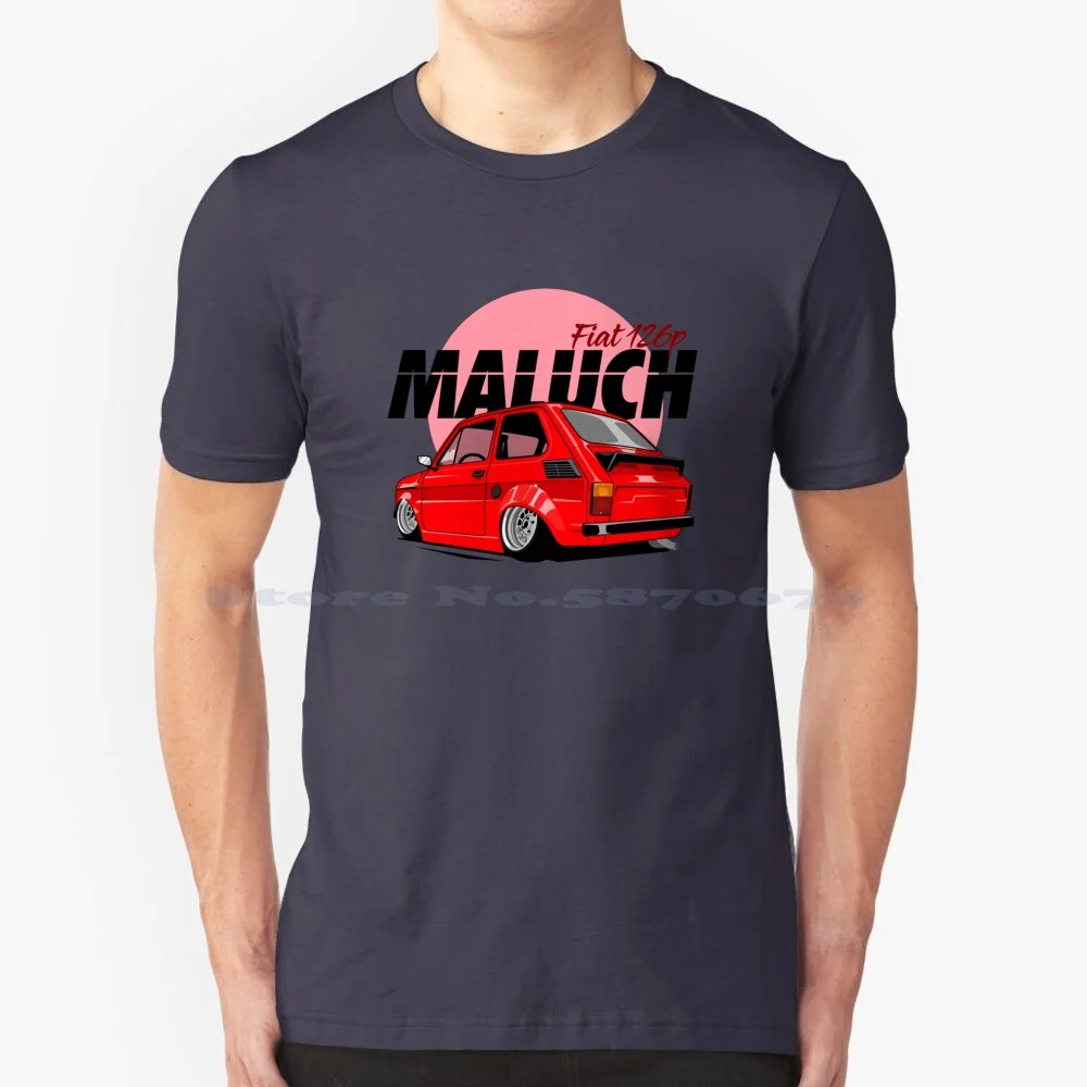 Fiat 126p Maluch Red T Shirt 100% Cotton Tee Maluch Fiat126p Wheels Rwd Polski Polish Poland Slow Ride Classic Classy Vintage