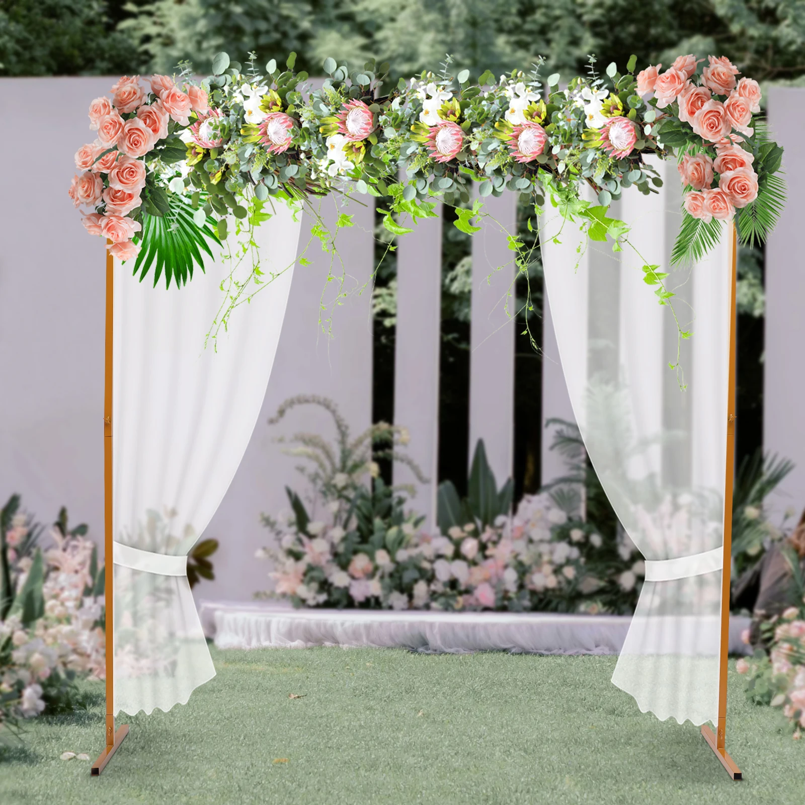 Wedding Backdrop Decoration Set with Bases,Easy Assembly 2*2m Square Garden Arch Metal Rack for Weddings Party Event Decoration