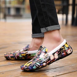 48 oversized bean shoes men soft soled casual business leather shoes British slip-on loafers fashion printed fashion shoes