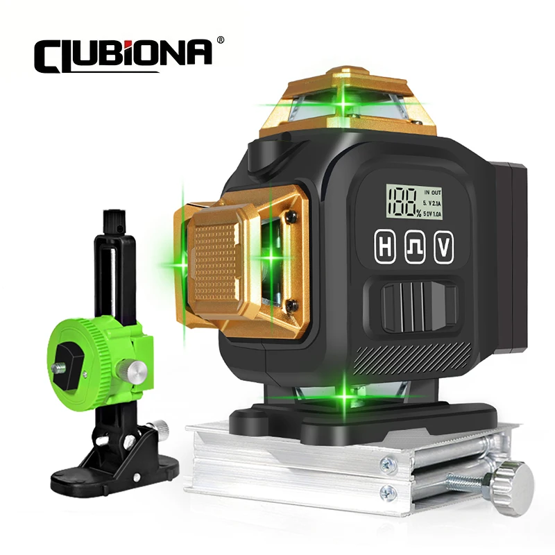 

Clubiona 12/16 lines Professional 360 Self-leveling Green Laser Level With 4000mAh Li-ion Battery Remote Control pulse mode