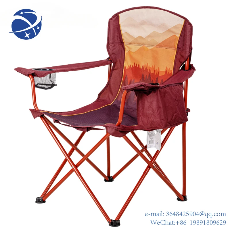 

YYHCOzark Trail Oversized Camp Chair with Cooler, Ombre Mountains Design, Red and Orange