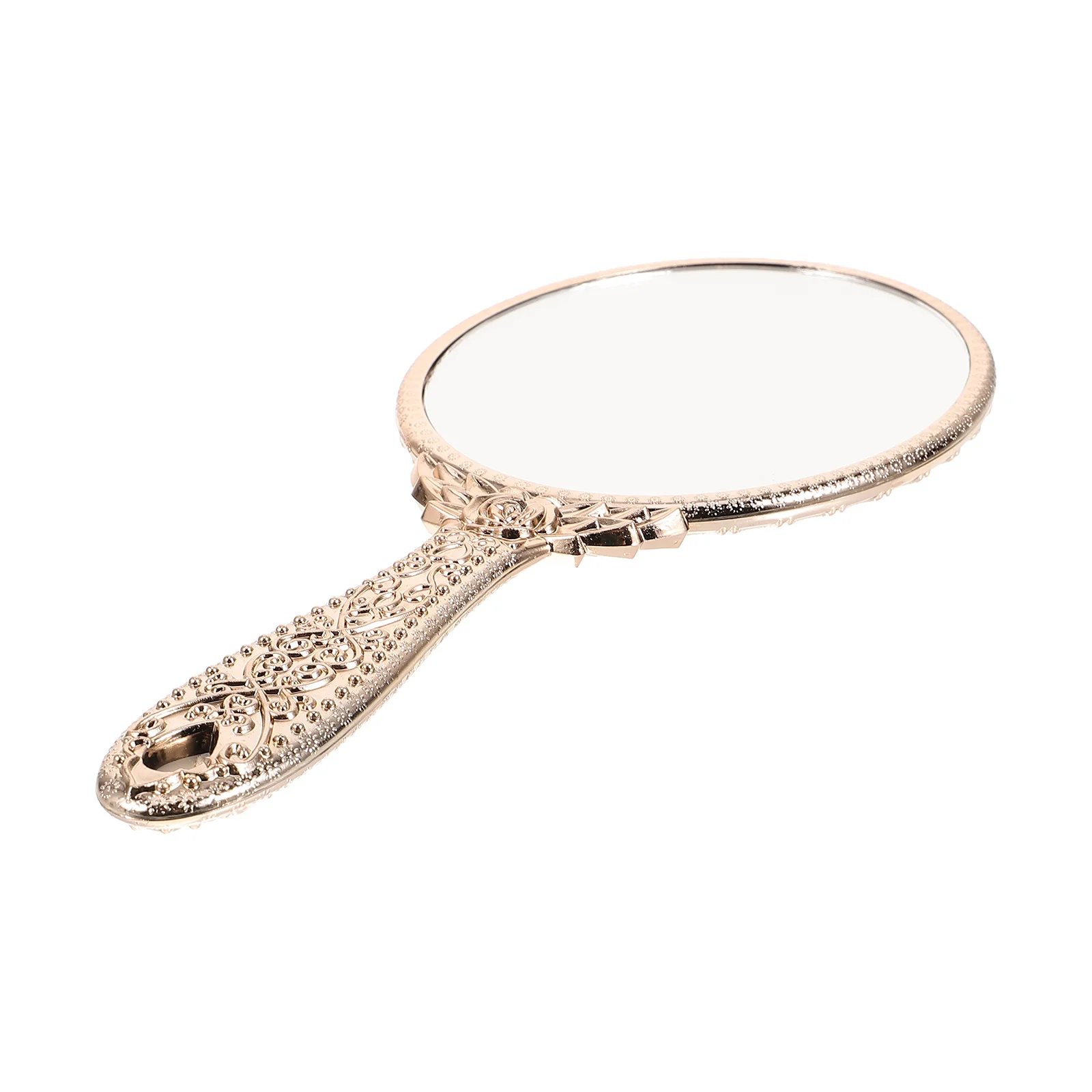 

Vanity Mirror Girl Travel Makeup Oval Shaped Portable Mini with Lights Rose Pattern Glass Abs Carved Retro Hand