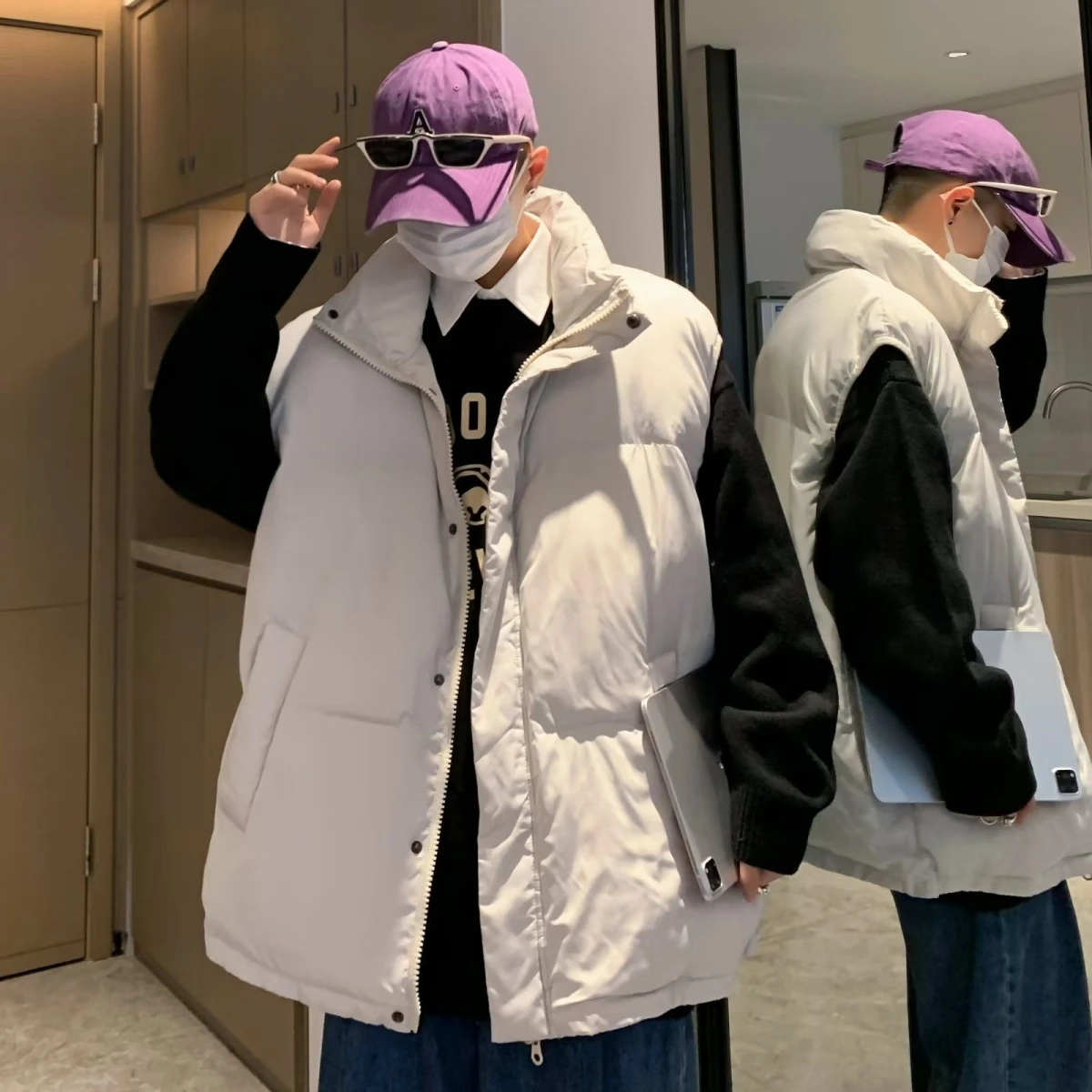 

Мужской зимний утепленный хлопковый жилет American Sle, свободный крой, модный ретро-стиль, корейская версия, верхняя одежда