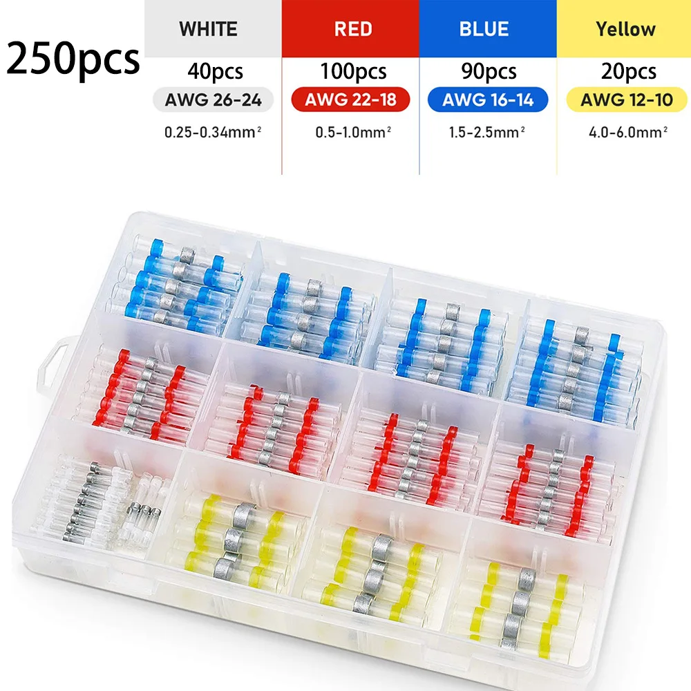 Rectangle Box Kit RKE 120Pcs 250Pcs Heat Shrink Wire Connectors Kit Insulated Waterproof Heat Shrink Wire Ring Terminal Kit