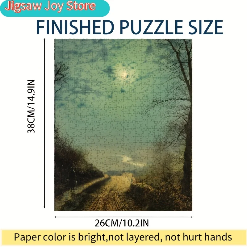 Quebra-Cabeça Mini Artístico de 500 Peças 'A Estrada Molhada à Luz da Lua' de Atkinson Grimshaw, Medindo 15X10 Polegadas. É feito de