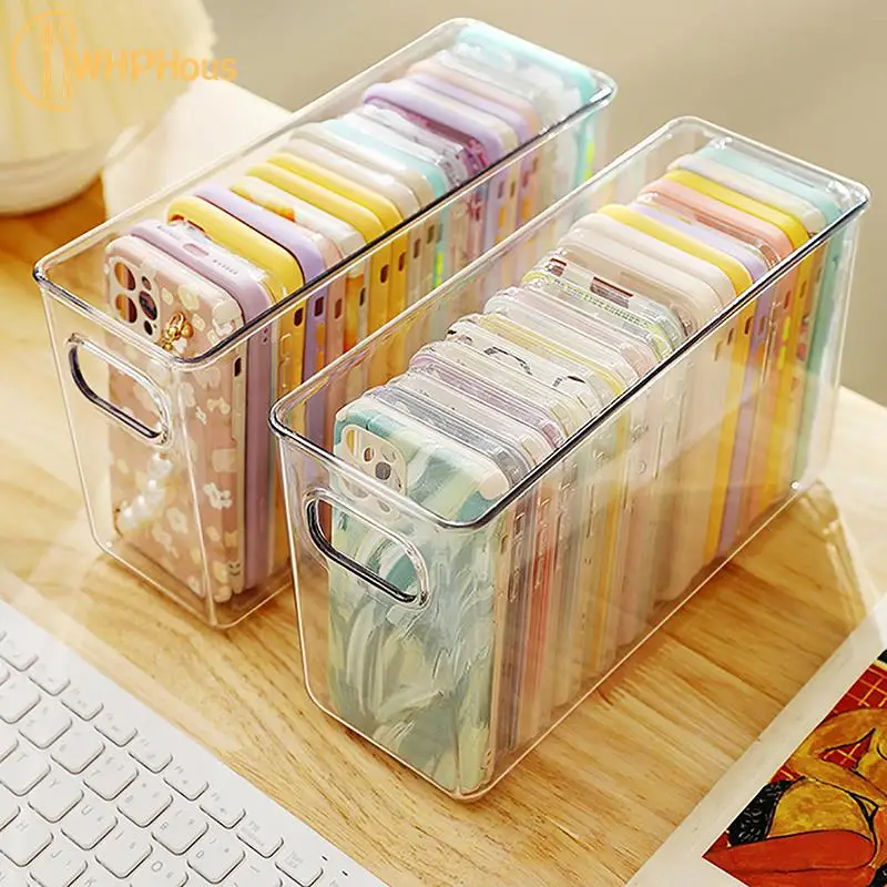 Ins Transparent Phone Case Organizer Storage Box Desktop Acrylic Sundries Storage Basket Cosmetics Small Rack