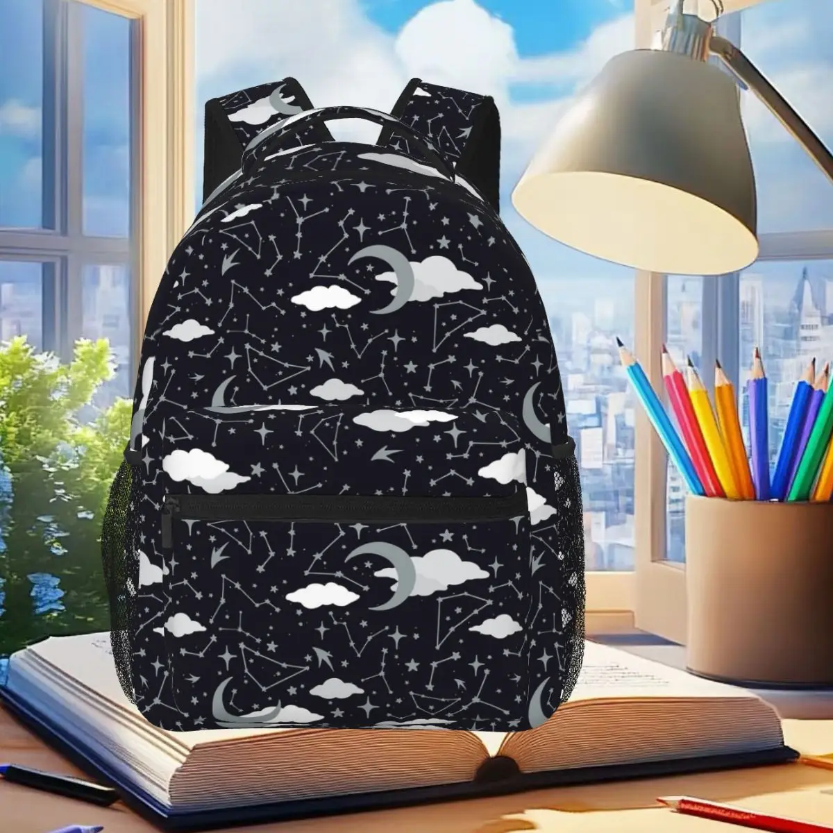 

Night Sky In Silver And White Student Backpack School Bag Hiking Travel Daypack for Boys Girls Fashion Bookbag Shoulder Bags