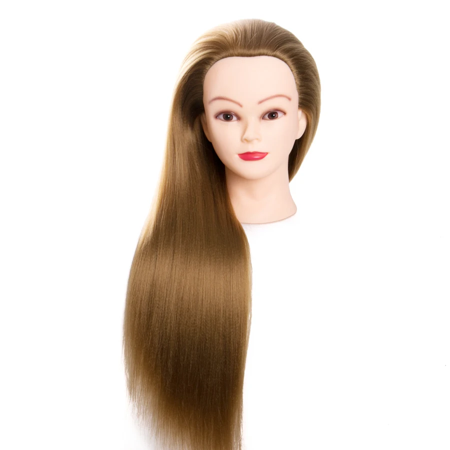 Mannequin Hoofd Poppen voor Kappers Synthetisch 65cm Haar Kapsels Vrouwelijke Kappers Styling Trainingshoofd Goudblond