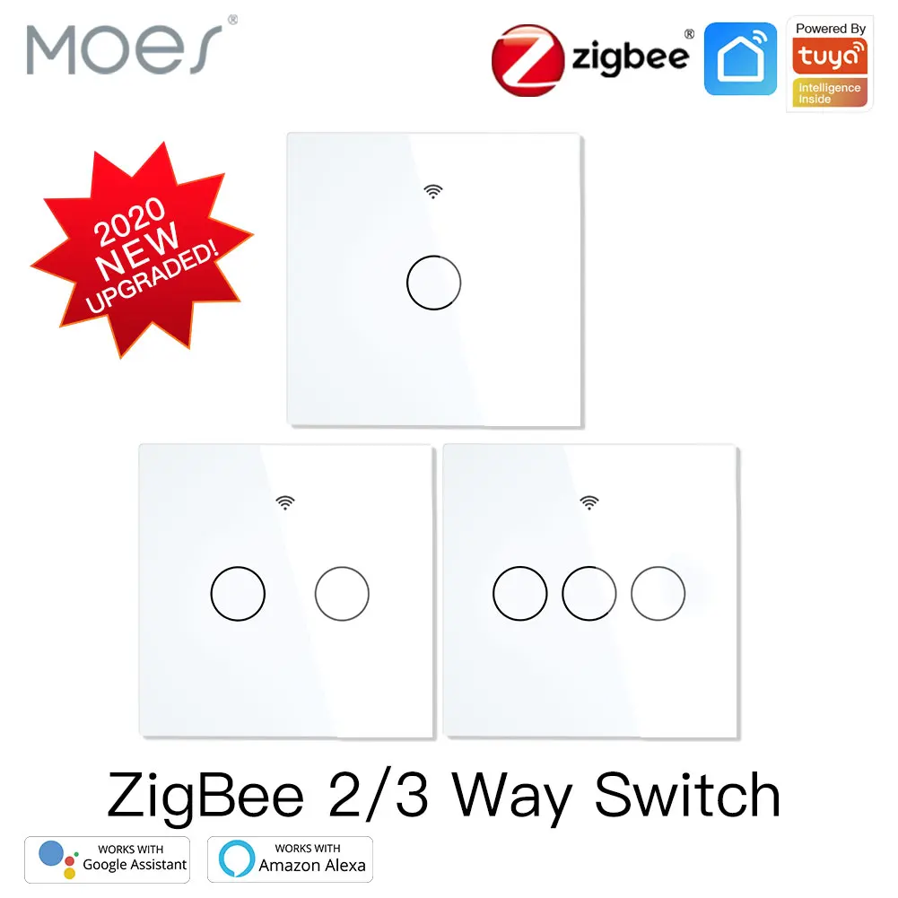 Tuya ZigBee Wall Touch Smart Light Switch With Neutral/No Neutral,No Capacitor Smart Life/Tuya Works with Alexa,Google 2/3 Way