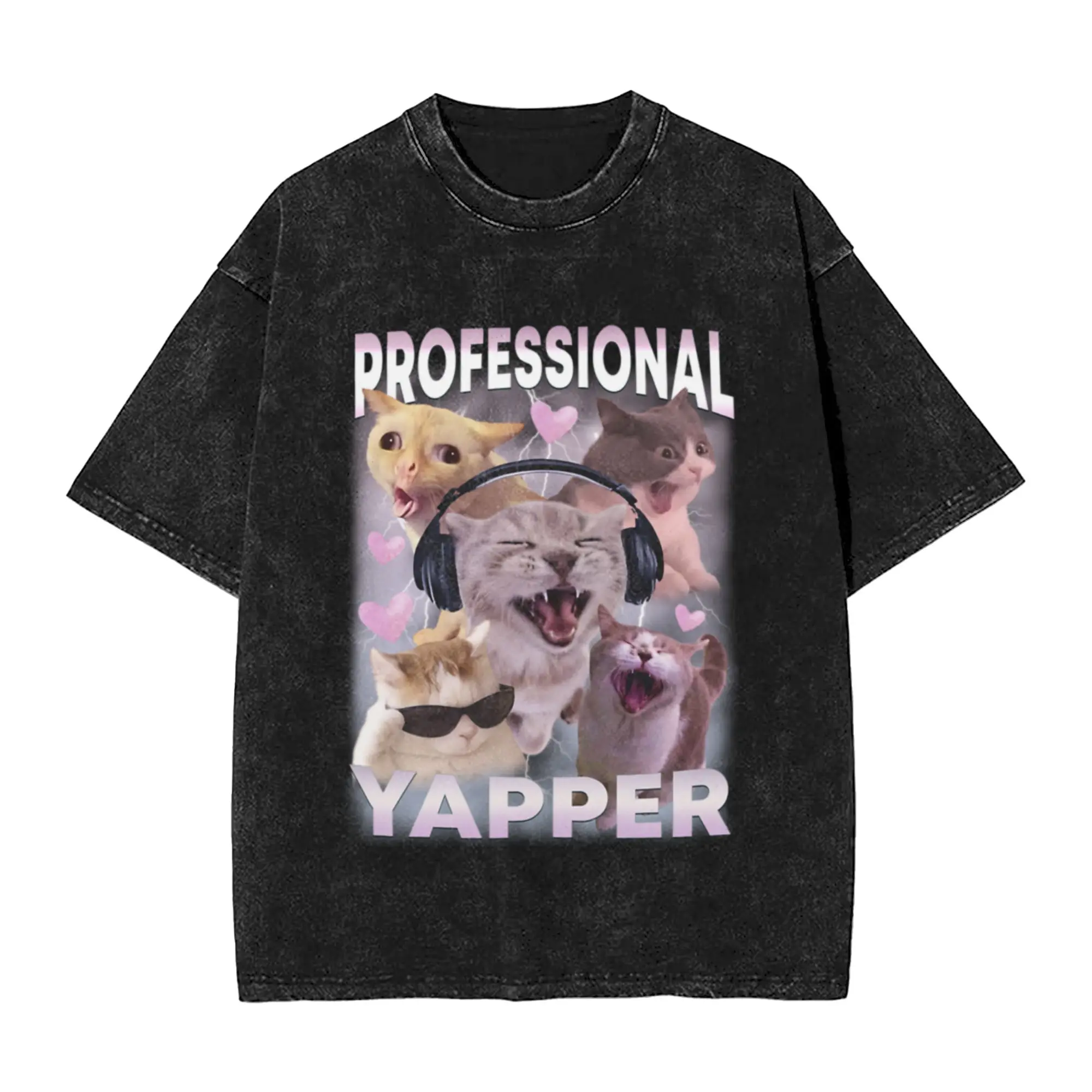 Cat Professional Yapper Funny Meme Classic Chic A T-Shirt Oversized Short Sleeve Men's Women's Cotton Tees Tops