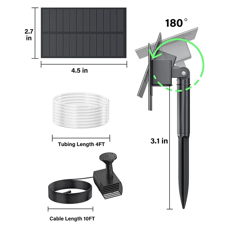 Bomba de fuente de agua solar B-T, bomba de fuente de baño de pájaros solar al aire libre con tubo, bomba de fuente de energía solar