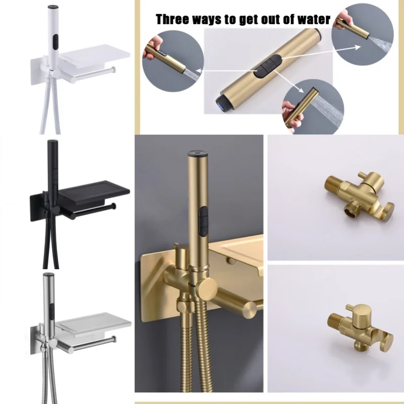 الأبيض بيديت صنبور اليد المحمولة بيديه للحمام الفولاذ المقاوم للصدأ بيديه للحمام صنبور الحمام دش رئيس مع غطاء ورقة حامل