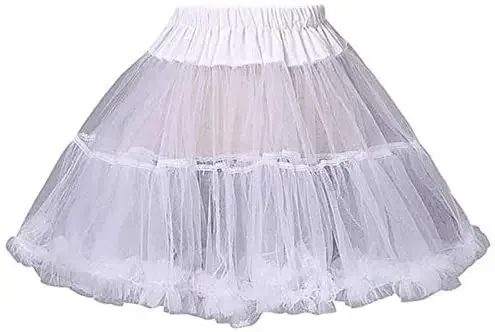 Women Girls Ruffled Short Petticoat Solid White Color Fluffy Bubble Tutu Skirt Puffy Half Slip Prom Underskirt No Hoop