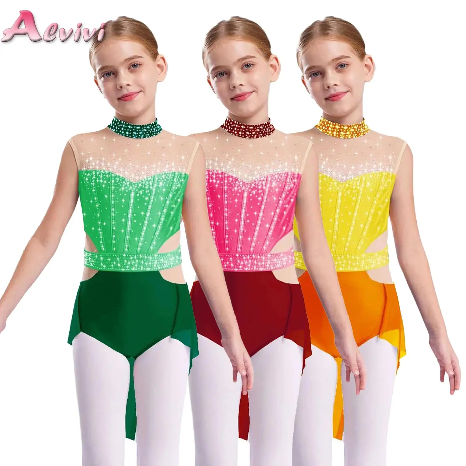 

Girls Lyrical Contemporary Dancewear Rhythmic Gymnastics Costume Ballet Practice Professional Figure Skating Competition Dress