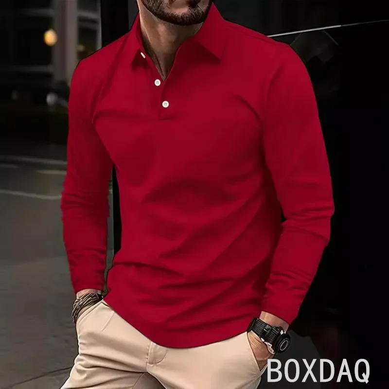 

Men's Solid Color Polo Shirt Autumn Long Sleeved Turndown Collar With Buttons Polo Shirt Men Fashion Casual Polo Shirt Plus Size