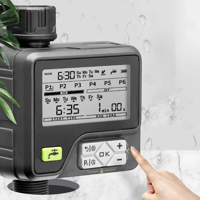 Automatic LCD Display Watering Timer Garden Irrigation Controller With Rain Sensor 6 Separate Water Timer Programs