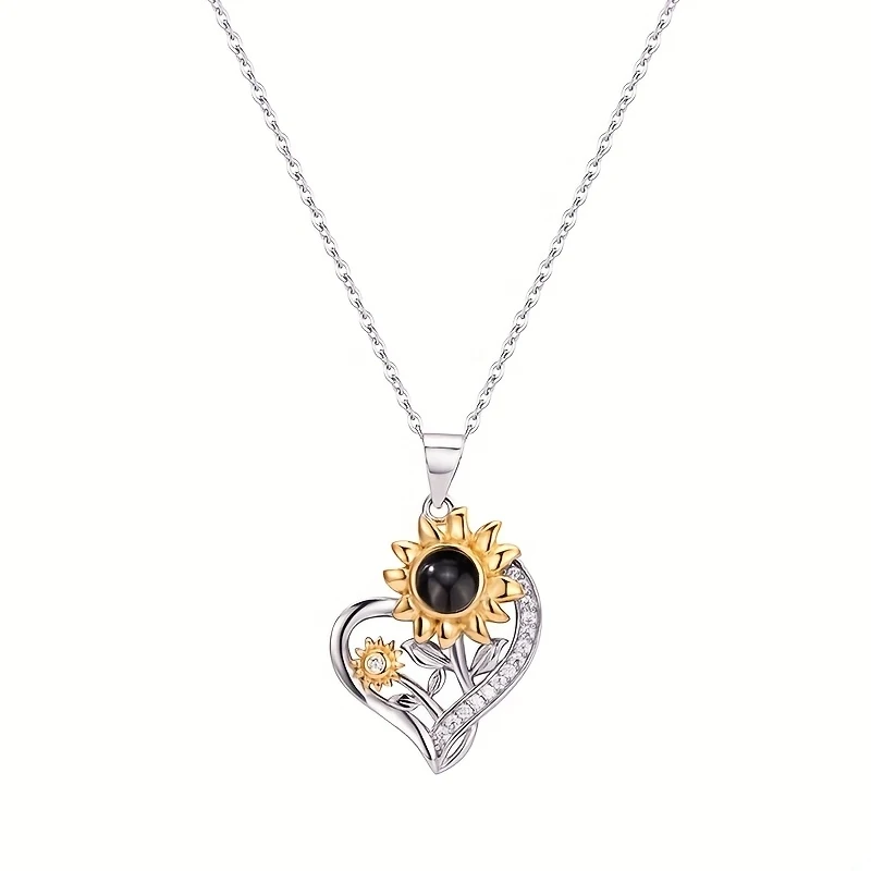 Custom Color Photo Projection Necklace Heart Sunflower Pendant Exquisite Valentine'S Day Mother'S Day Anniversary Romantic Gift - view 4