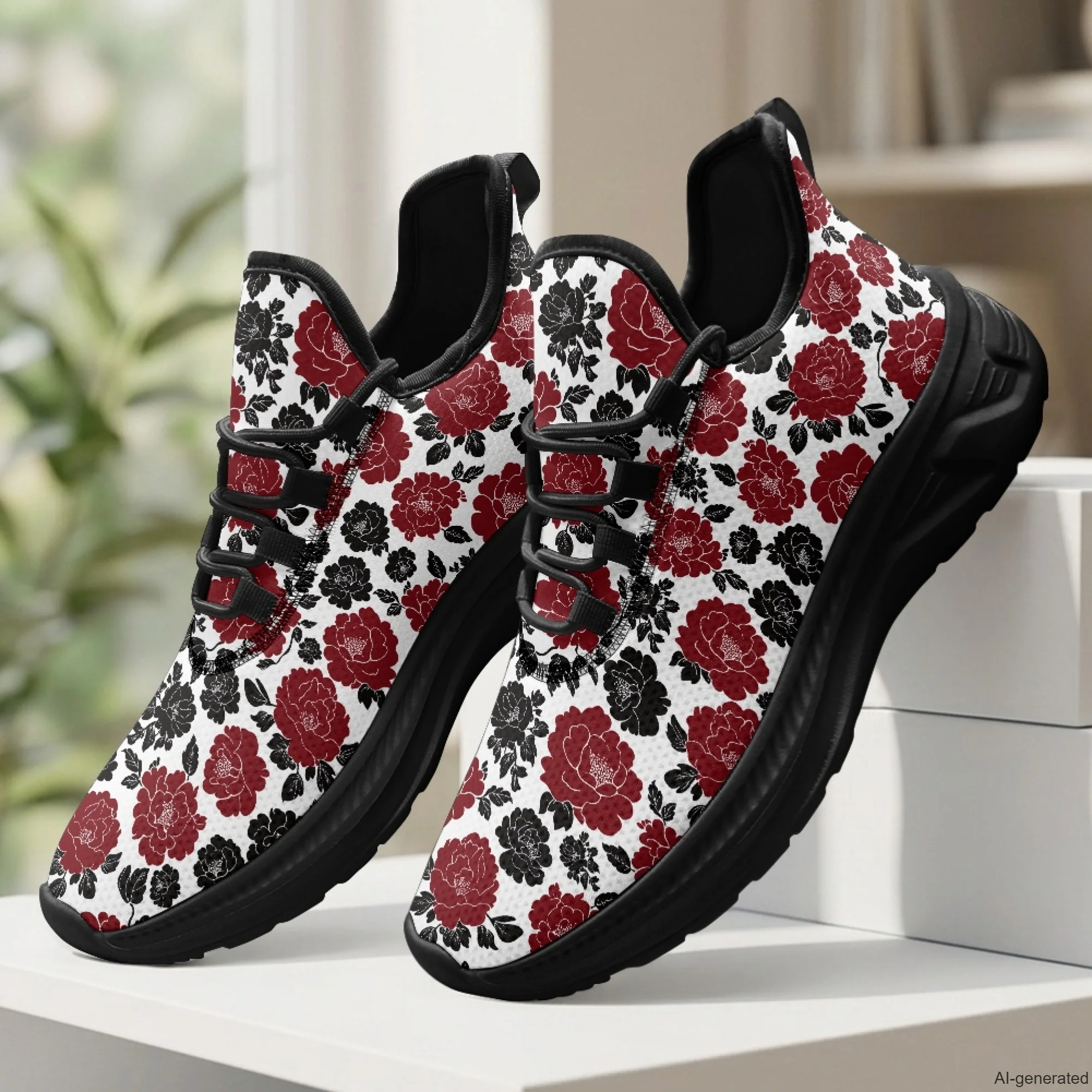 XIXIRIMIDO Womens Walking Shoes Rose Print Football Sneakers Mens Gym Sports Casual Fashion Shoes Trainers Shoes 35-48
