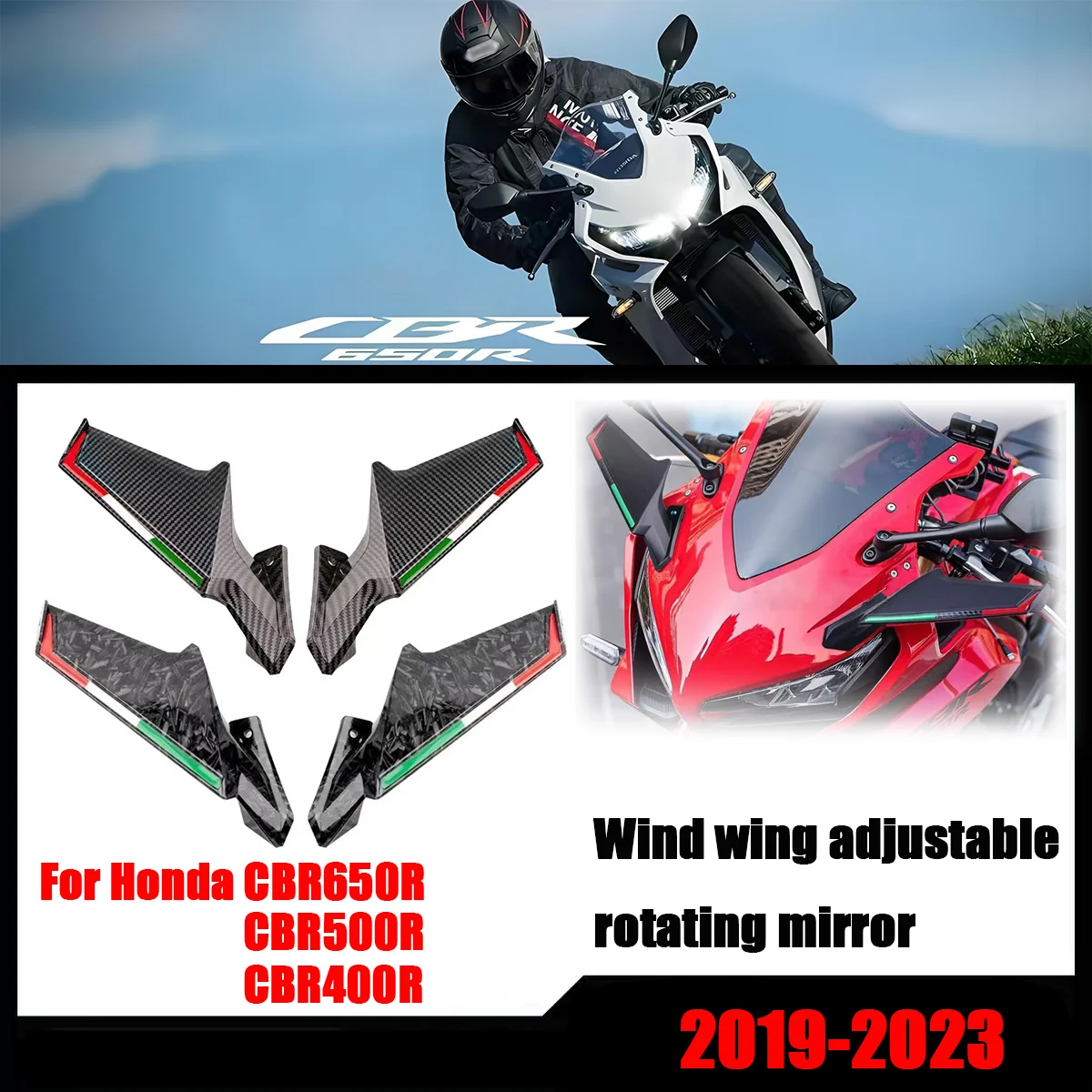 

Fit For Honda CBR650R CBR500R CBR400R 2019-2023 Motorcycle Side Mirrors CBR 650R Winglets Wind Wing Adjustable Rotating Rearview