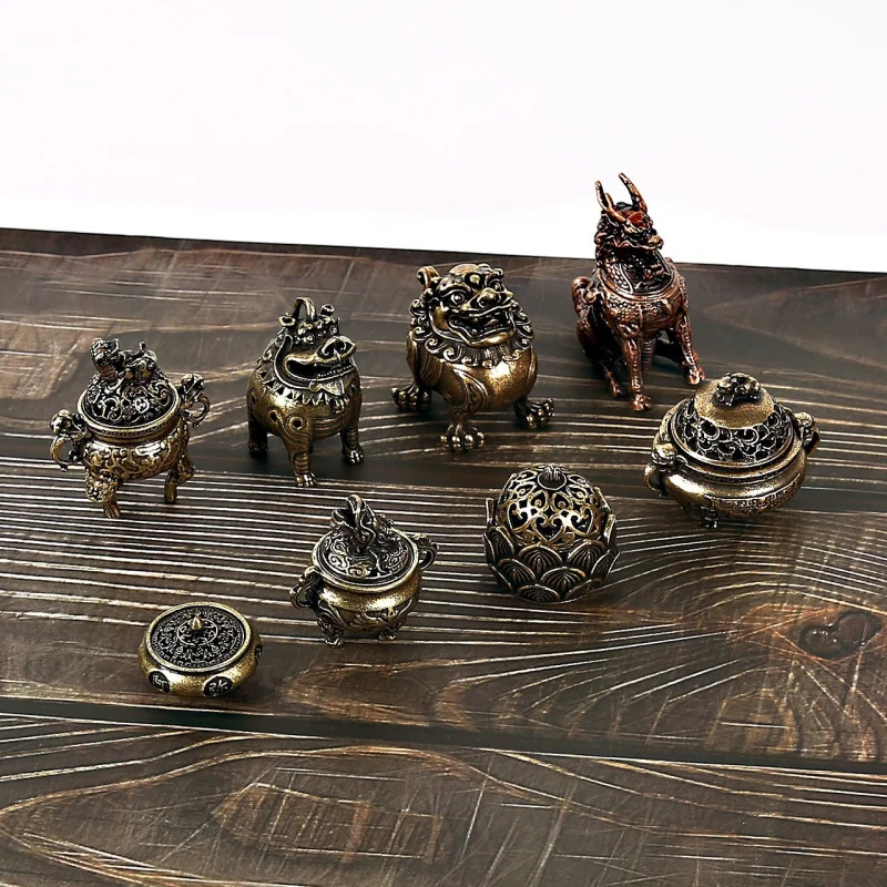 

Pure Brass Vintage Style Kirin Sandalwood Incense Burner Home Decor Craft Ornament Antique Gift Old Copperware Wholesale