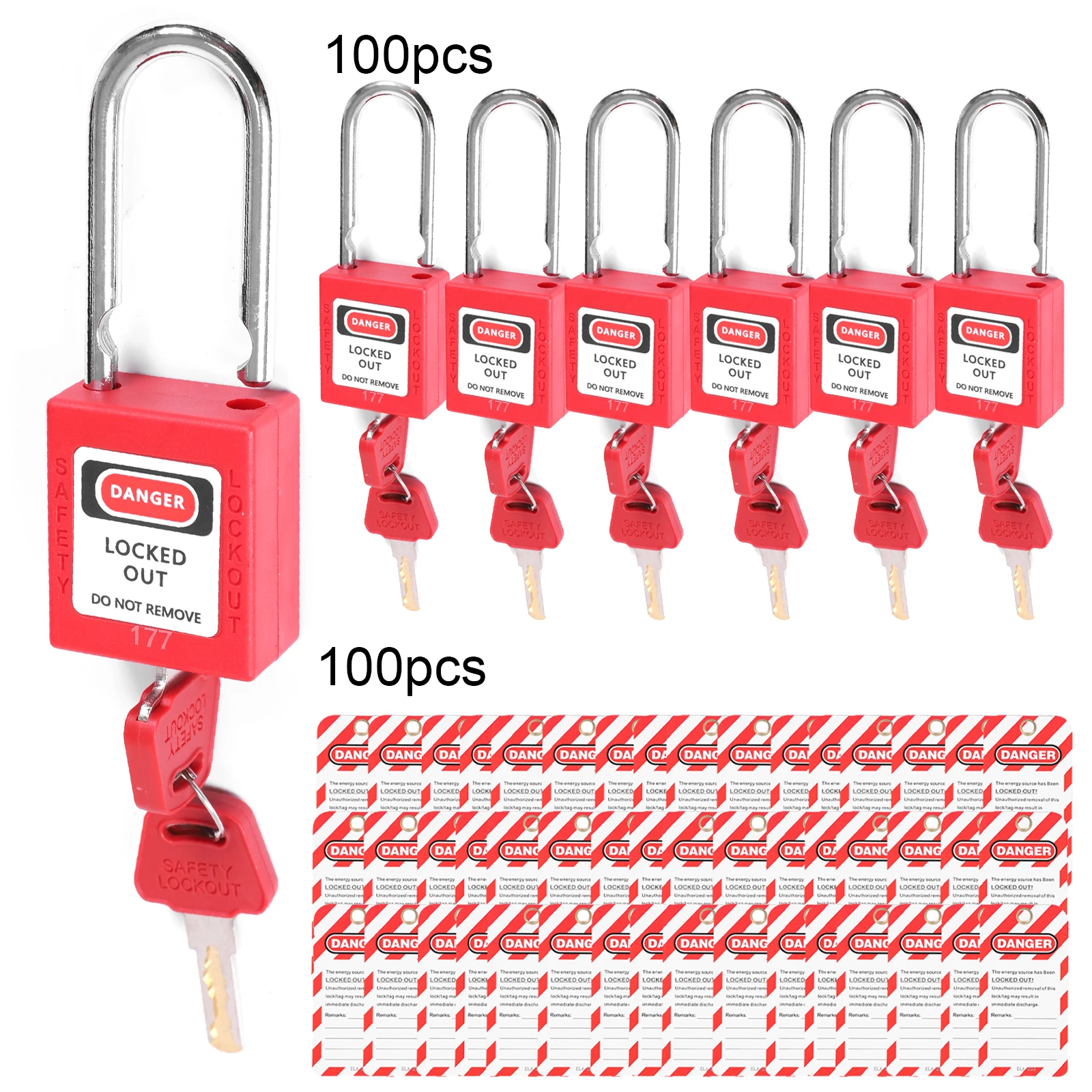 

Замки для блокировки и маркировки (Lockout Tagout), предохранительные замки, замки LOTO с ключом, 100 шт. предохранительных замков с 100 шт. бирками