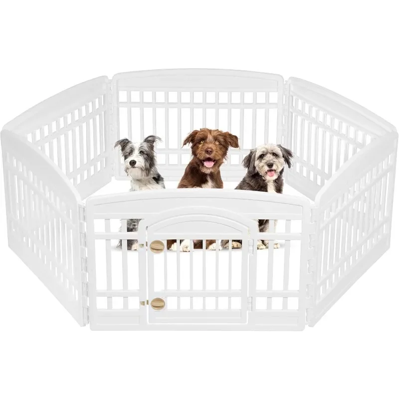 Panel Pet Playpen with Door, Dog Playpen For Small Dogs Keep Pets Secure Easy Assemble Easy Storing Non-Skid Rubber Feet, White