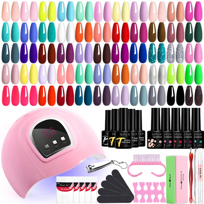 LILYCUTE Full Manicure Set 7ml Gel Nail Polish Kit With Nail Electric Drill UV Lamp Dryer Tools Kit All For Home Nail Art Salon