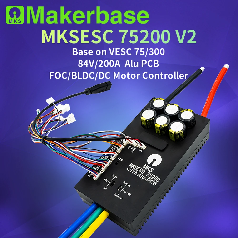 Makerbase VESC 75200 V2 84V 200A High Current With Alu PCB Based on VESC For E-Foil Fight Robot Surfboard AGV Robot