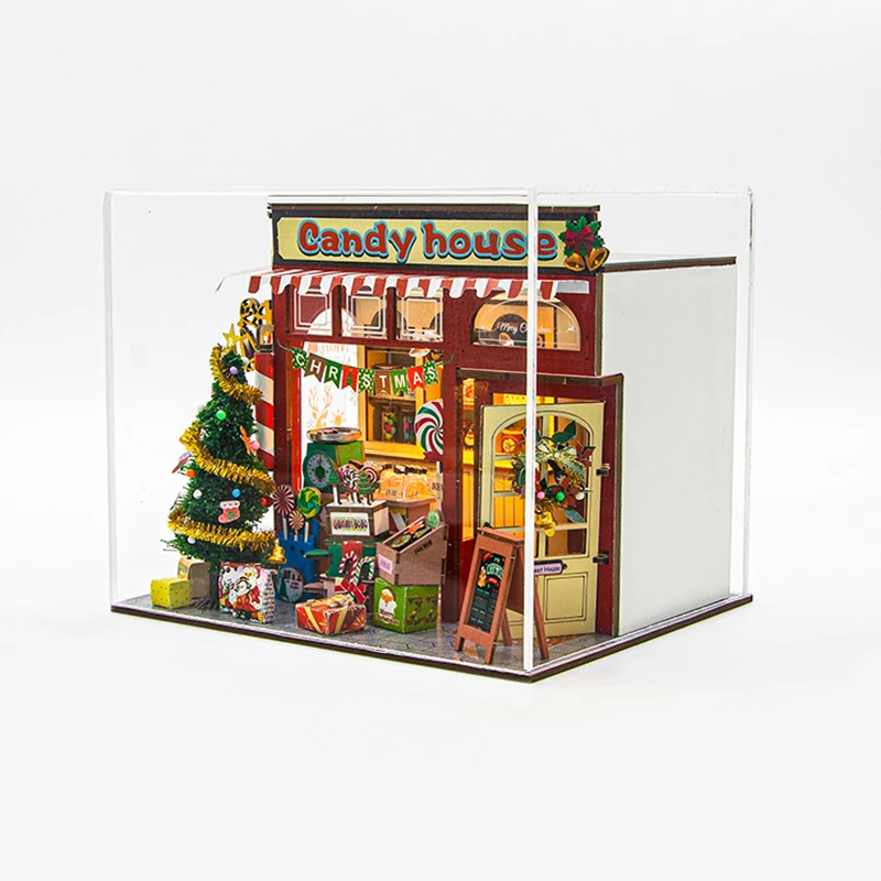 DIY Drewniany Domek dla Lalek Domki Cukierkowe Model Miniaturowy Zestaw Mebli Zabawka do Składania 3D dla Dzieci Dorosłych Prezent na Boże Narodzenie Casa