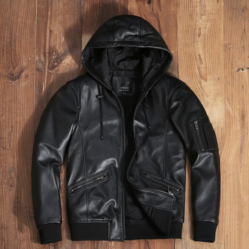 

Men's Genuine Leather Jackets Coats with Hood Autumn Winter Casual Sheepskin Motorcycle Jacket For Men Windbreaker Biker Jackets