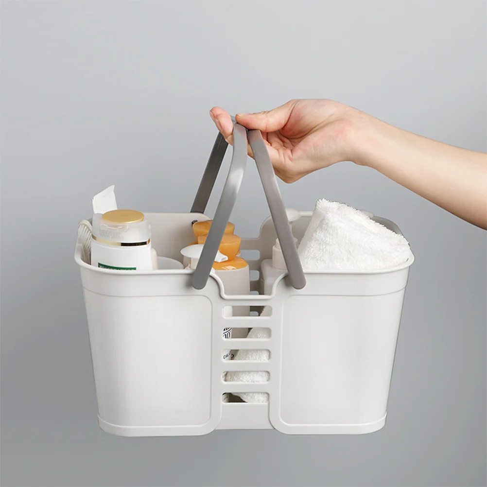 Plastic Portable Shower Basket Large Capacity Hollow Bottom Foldable Handle Bathroom Storage Organizer For Cosmetics Toothbrush