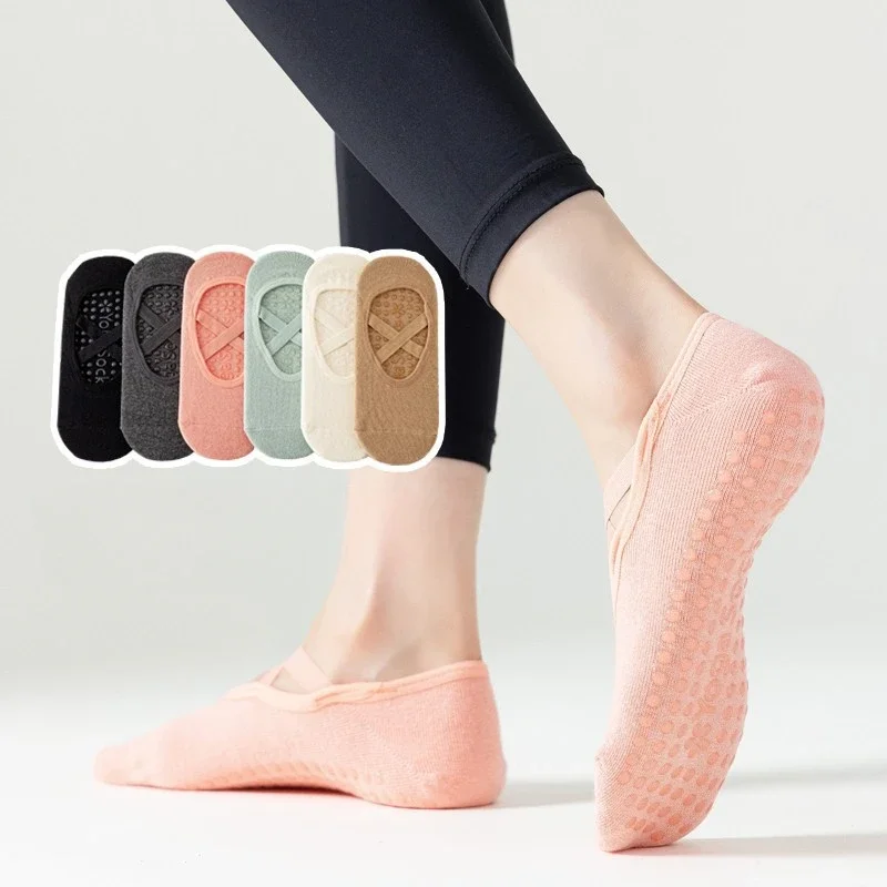 Solid Color Yoga Socks Backless Breathable Bandage Silicone Non-slip Pilates Socks Women Professional Floor Fitness Sports Socks