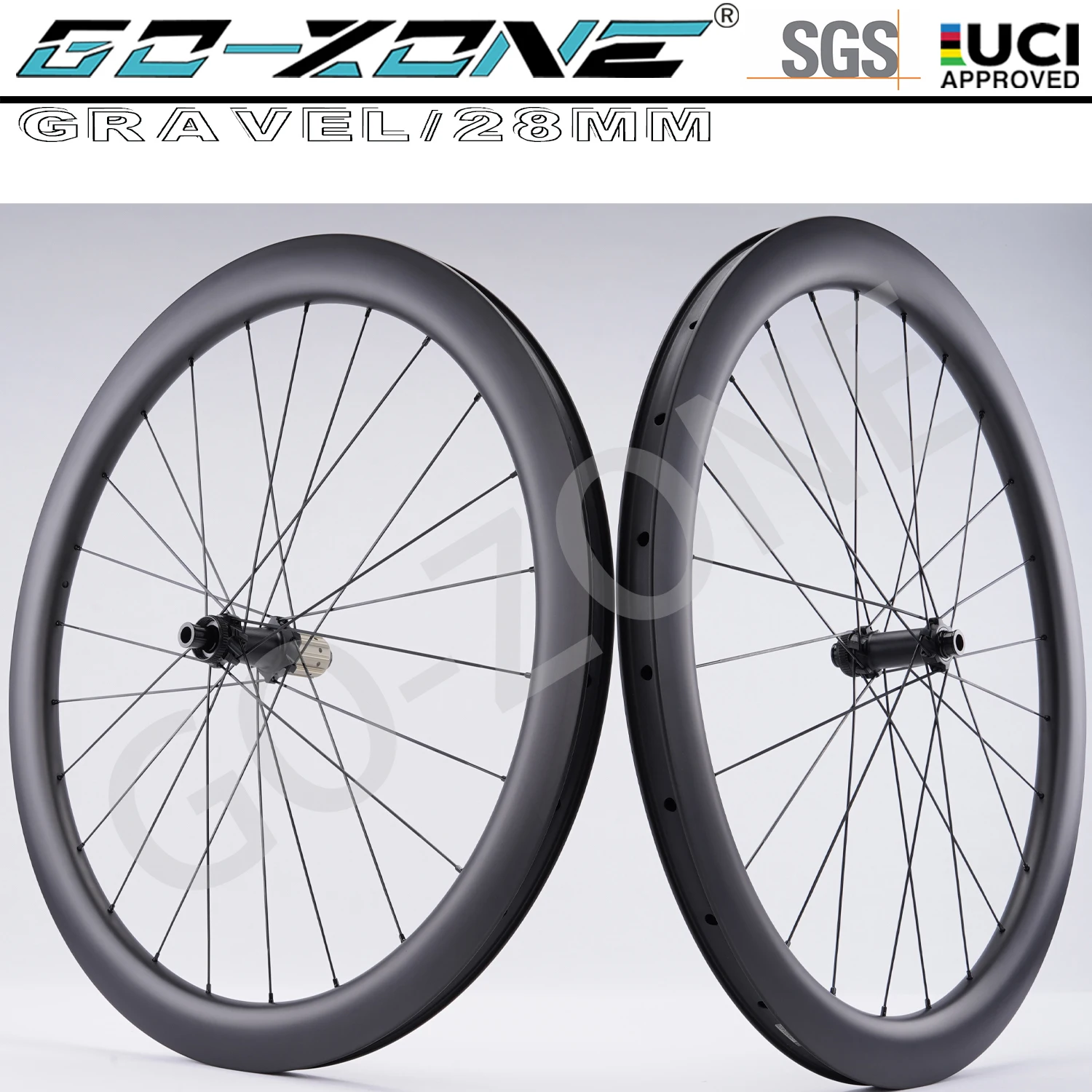 28mm U Shape 700c Gravel / Cyclocross Disc Brake Carbon Wheels Gozone R260D UCI Approved TA / QR Centerlock Road Disc Wheelset