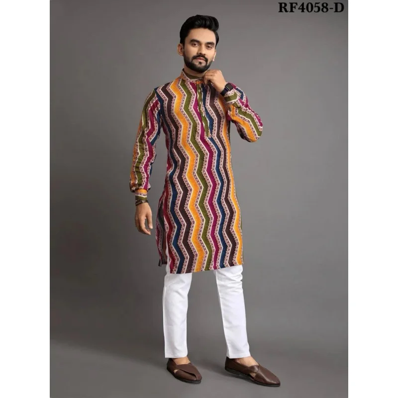 2025 Camicia da uomo con stampa digitale Kurta Vestibilità regolare Colletto alla coreana Lunga adatta per tutte le occasioni Such Wedding Hari Raya Aidilfitri