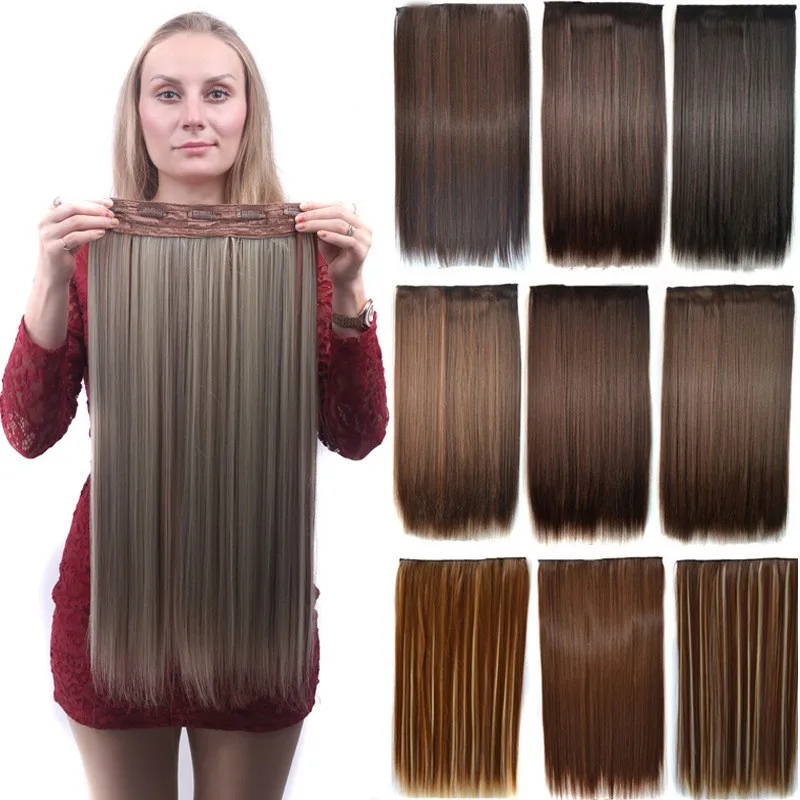 60 CM Synthetic 5 Clip In Hair Extensions For Women Black Brown Blonde Long Straight Hairstyle Hairpiece Natural Fake Hair