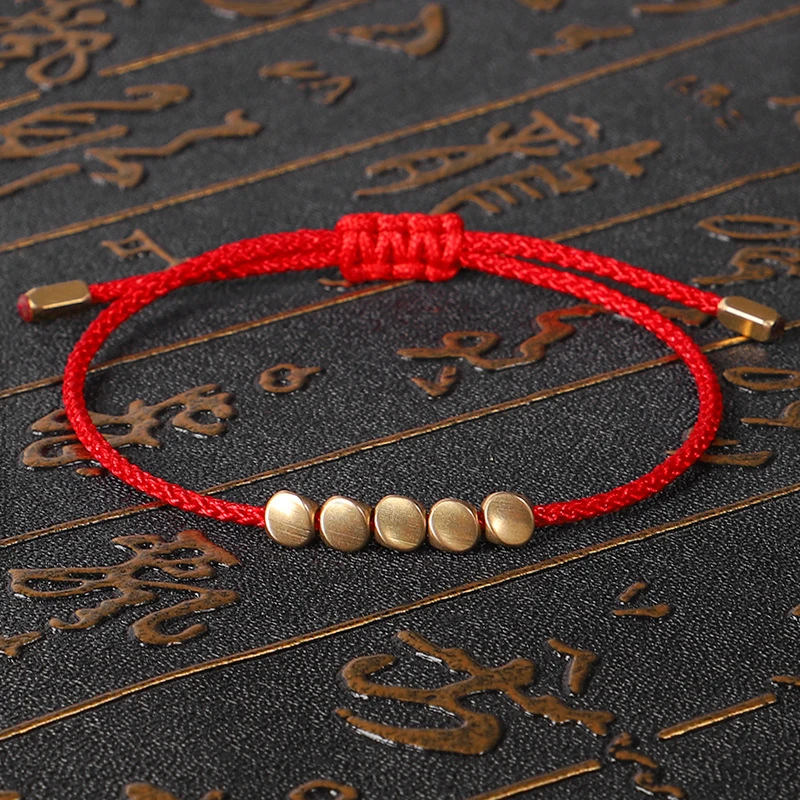 Handmade Tibetan Copper Bead Bracelet for Women Adjustable Rope Chain Men Bracelets Gold Color Braided Boho Vintage Jewelry Gift