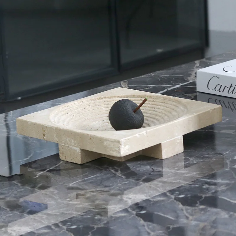 Wabi Sand Wind Imitation Travertine Geometric Square Step Fruit Plate Ornament Model Room Coffee Table Desktop Art Ornament