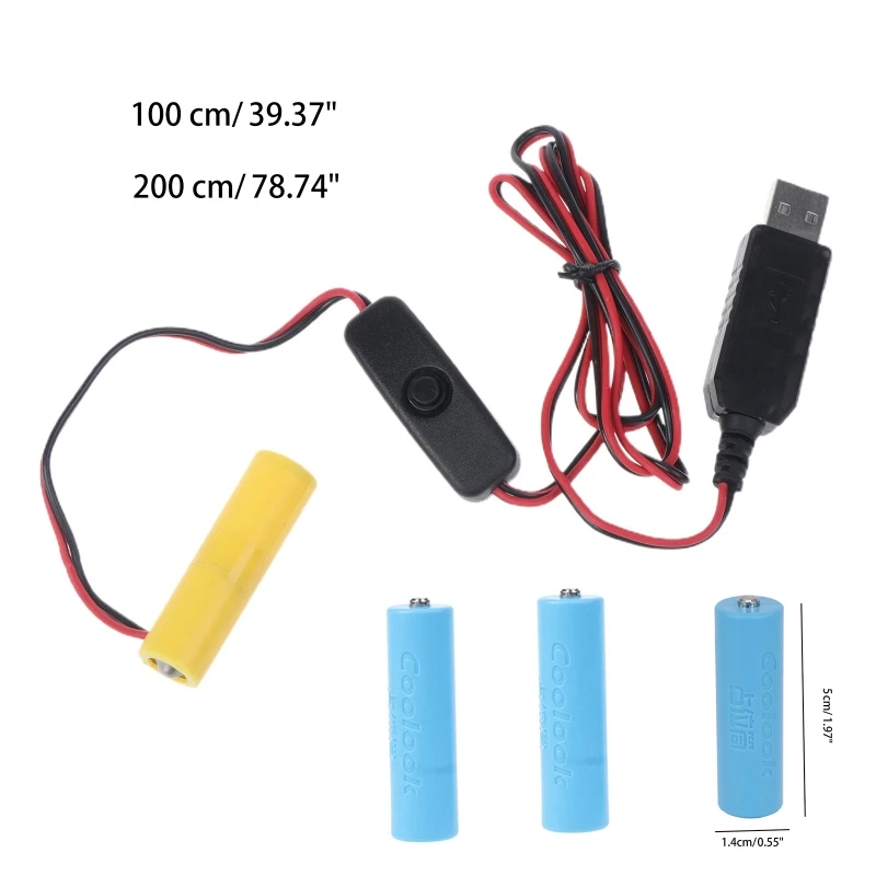 Usb Naar Voor Dc Kabel Voor Aa Batterij, Usb Voedingskabel Met Schakelaar Vervangen 3 Stuks 1.5V Aa Lr6 Am3 Batterijen Voor Led St