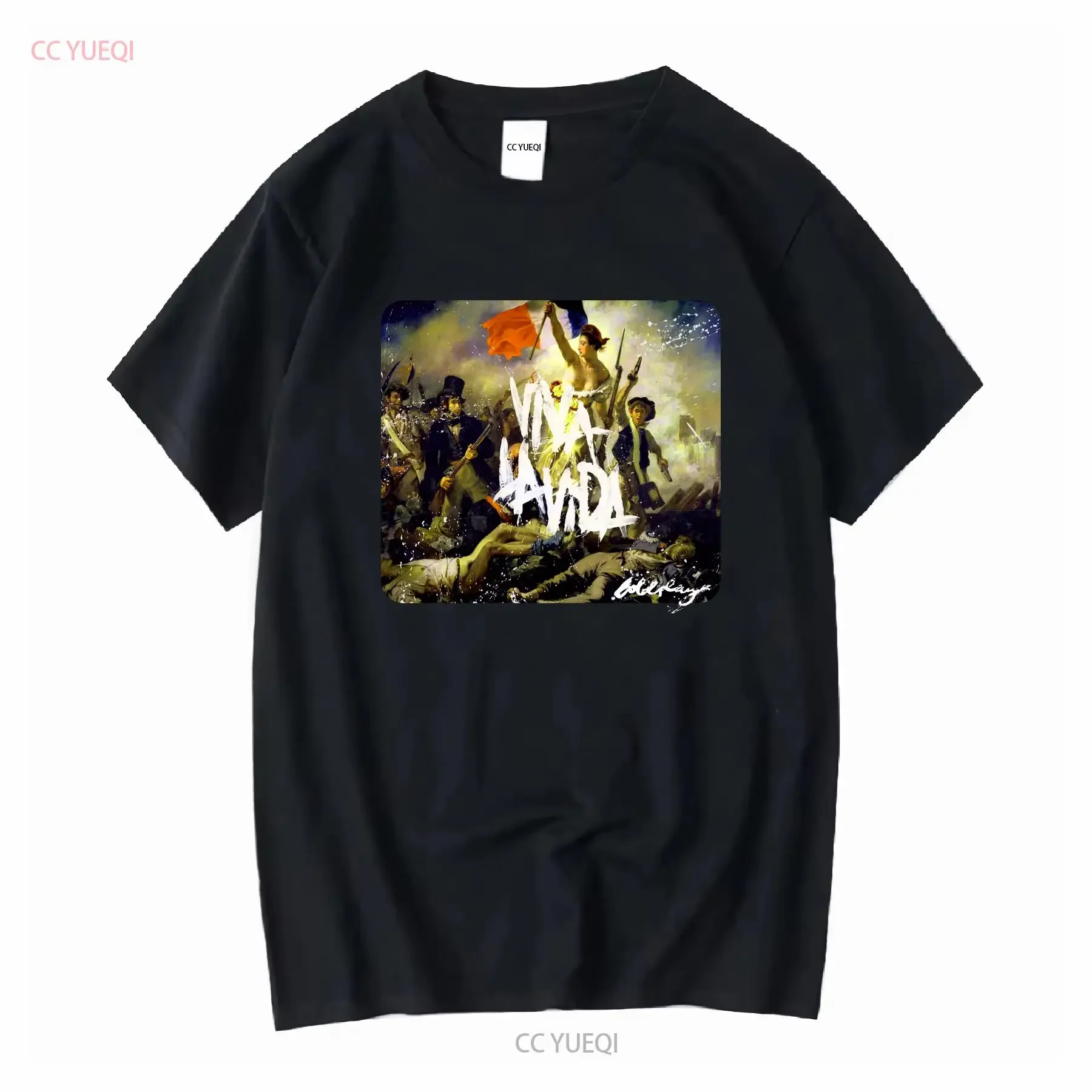 Tultex Viva La Vida Cold Play Concierto Camiseta negra Tamaño para hombre Gráfico lavado vintage pequeño Ropa de diseñador ligeramente Estirada