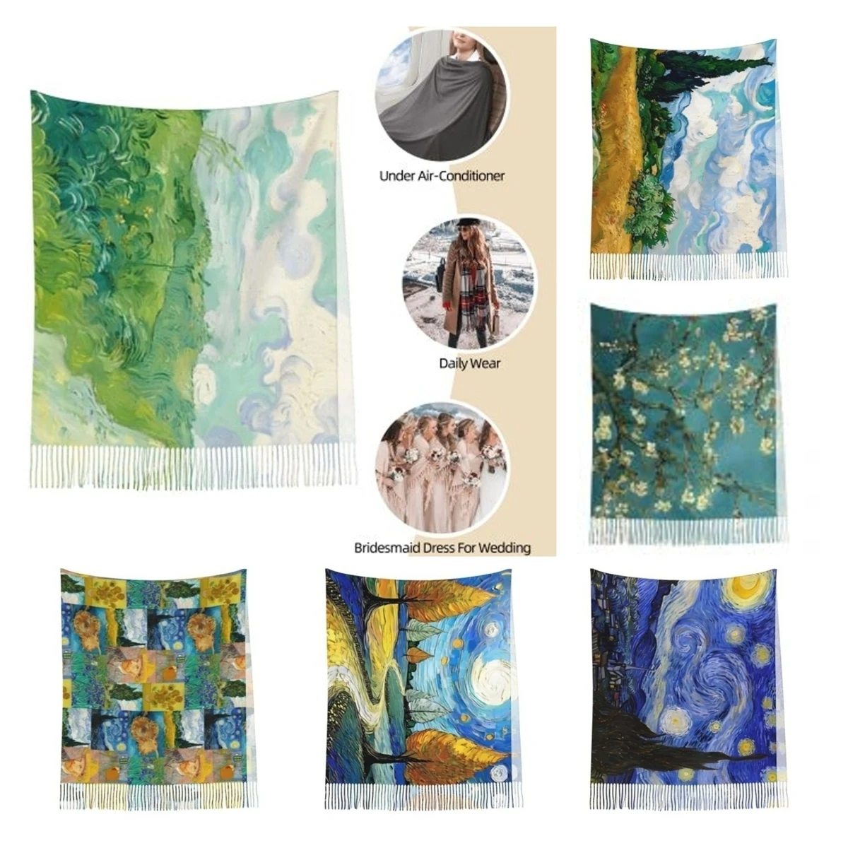 

Ван Гог зеленые пшеничные поле Auvers шаль обертывания для женщин теплый большой длинный шарф картина маслом пашмины шаль шарфы
