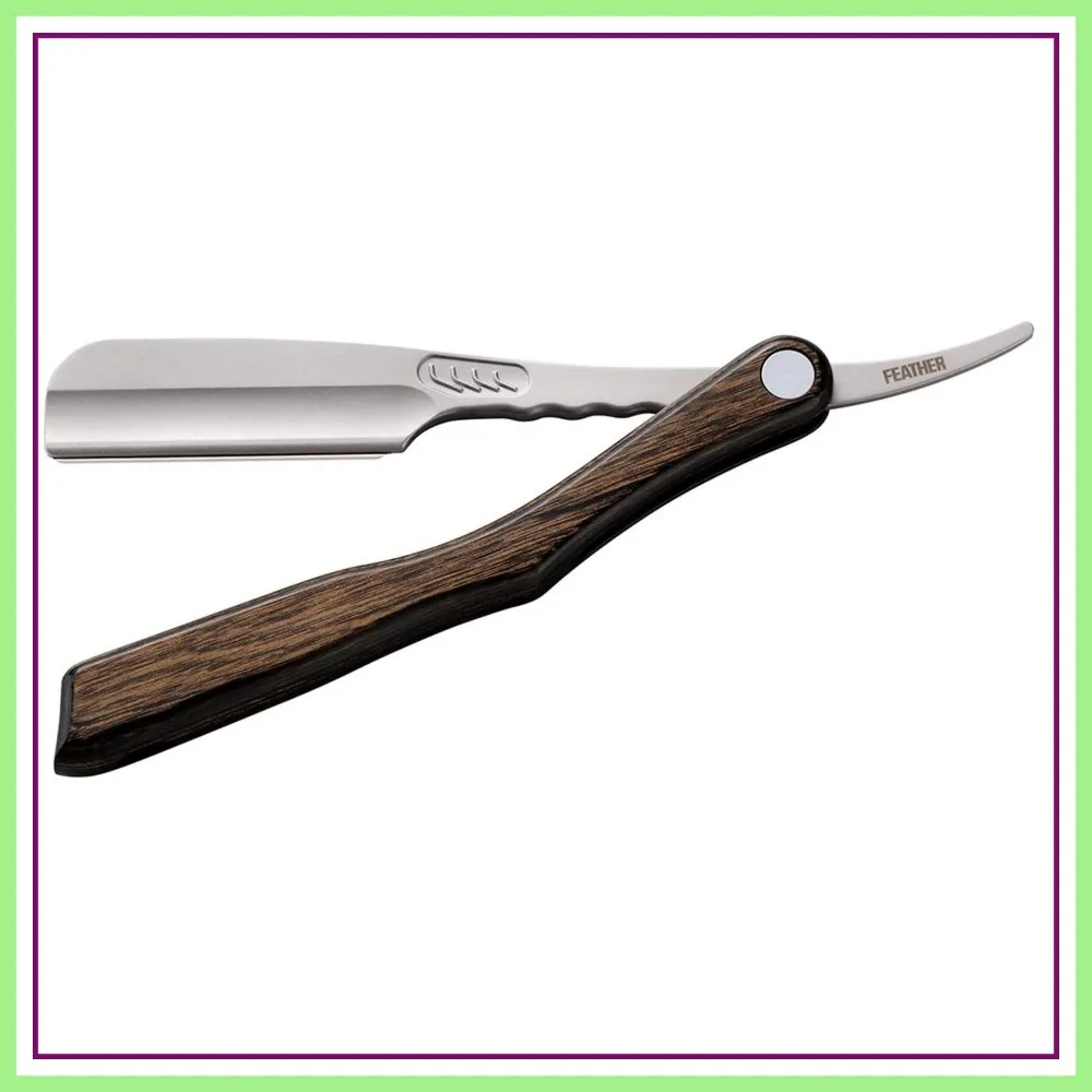 

Folding Straight Razor with Wood Handle - Stainless Steel Body, Spring Mounted Blade Head, Easy Blade Replacement