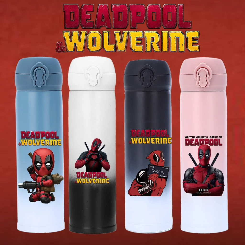 Marvel Deadpool Outdoor Sports Large Capacity Cartoon Portable Stainless Steel Water Bottle Drinking Cup Student Birthday Gift