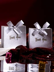 10 Pack Gold and Silver Glitter Thank You Gift Boxes with Ribbons, Mini Candy Boxes, Chocolates and Small Gifts, Glittering Gold