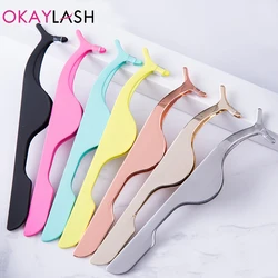 OKAYLASH Stainless Gold False Eyelash Tweezers Rose Gold Fake Eye Lash Extension Multi Color Applicator Clamp Private Label