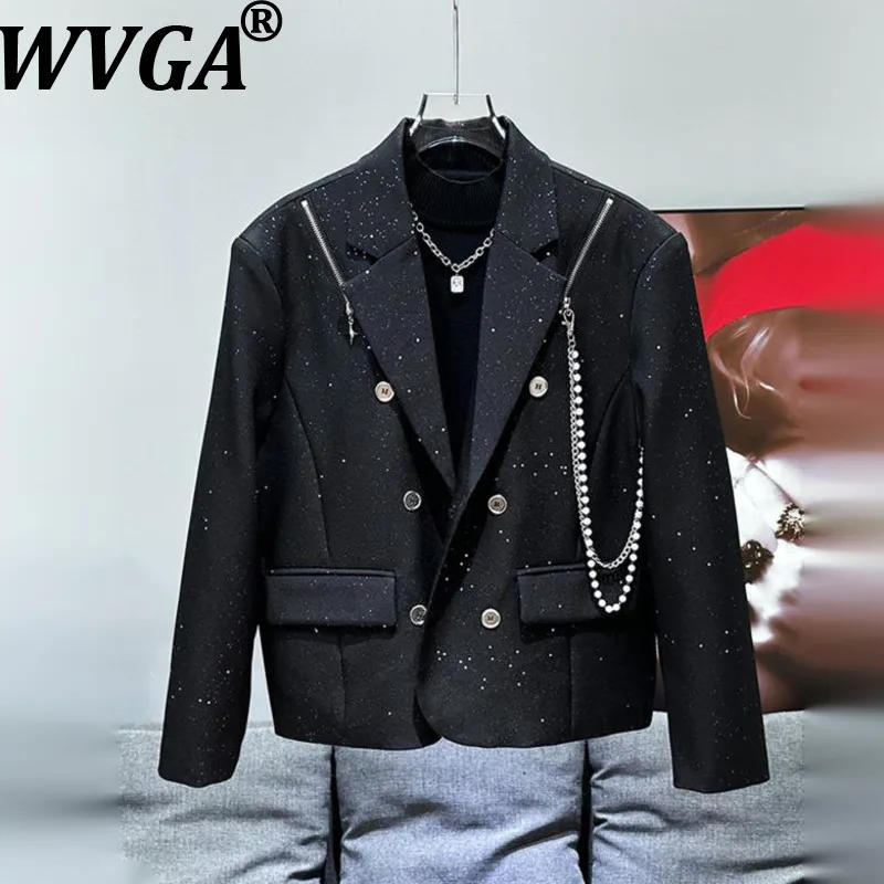 

WVGA Spring Autumn New Man Tide Sequin Popular Metal Chain Trendy Suit Jackets Niche Chic Casual Long Sleeved Blazers Ins W14016
