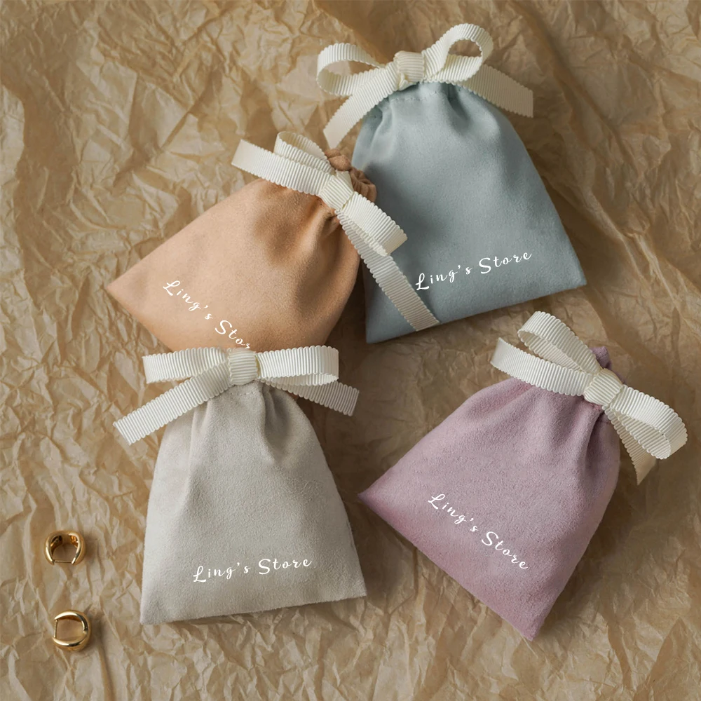 100Pcs Custom Logo Jewelry Flannel Bag Velvet Drawstring Pouch Cosmetic Boutique Sunglasses Sack Watch Wedding Gift Candy Pocket