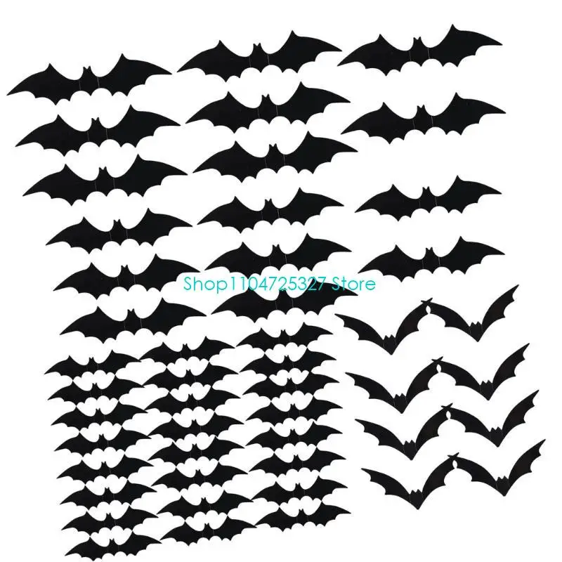 D8KF Realistic Bat Wall Decals Waterproof Adhesive PVC Clings Halloween Decorations
