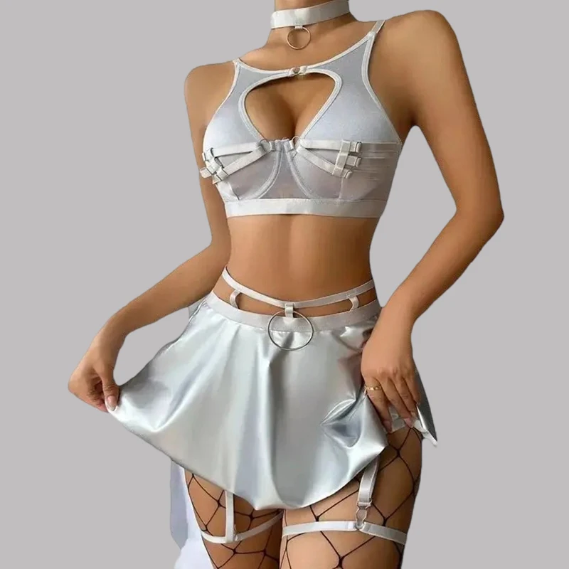 

Toucheart Lace Sexy Black Bra Underwear Set For Women Solid Color Leather Solid Color Low Cut Hollow Out Sexy Apron Underwear